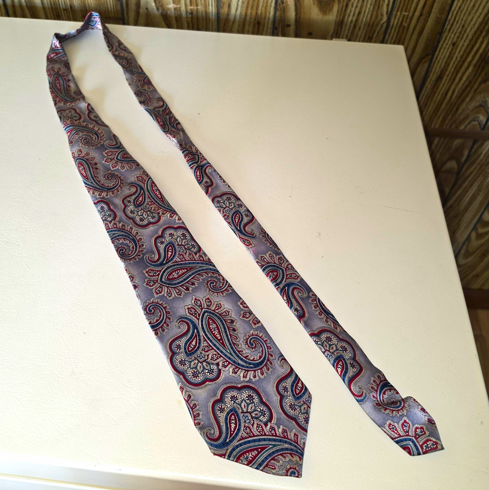 Pierre Cardin Men's Gray Blue Red Paisley Pattern Designer Necktie Tie